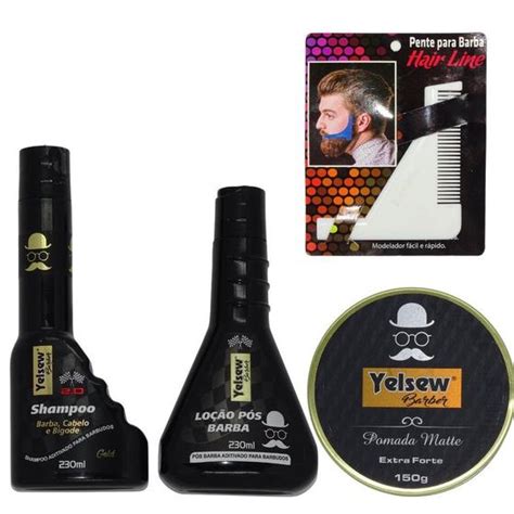 Kit P Barbudos Shampoo Loção Pós Barba Pomada Matte Pente Yelsew Barber E Hair Line