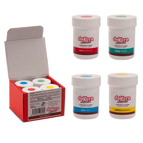 ASSORTED BOX 4 COLORANTS IN PASTE YELLOW BLUE RED GREEN Dekora