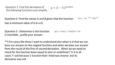 Solved Question 1 Find The Derivative Of The Following