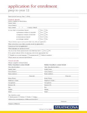 Fillable Online Strathcona Vic Edu Application For Enrolment
