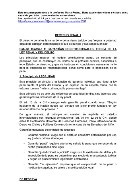 Efip 1 Resumen Derecho Penal 1 Profesora Ruano Este Resumen