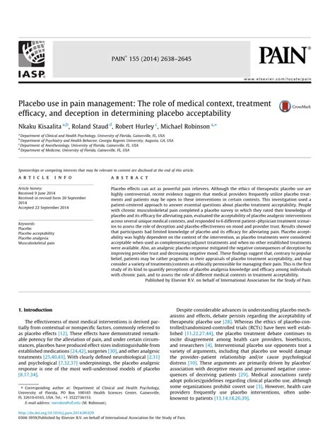 (PDF) Placebo Use in Pain Management: A Mechanism-Based Educational ...