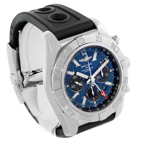 Breitling Chronomat Gmt Blue Dial Rubber Strap Steel Mens Watch Ab0410