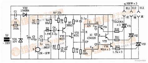 音乐循环彩灯控制器电路图 灯光控制 维库电子市场网
