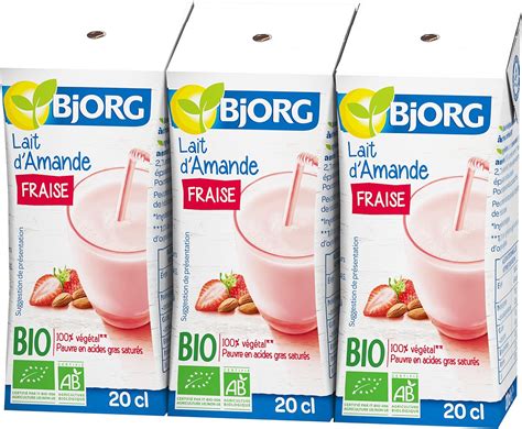 Bjorg Lait d Amande Fraise Bio 100 végétal 3 x 20 cl Lot de 4