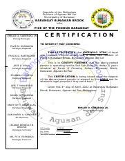 Brgy Certification Proprietor Docx Republic Of The Philippines