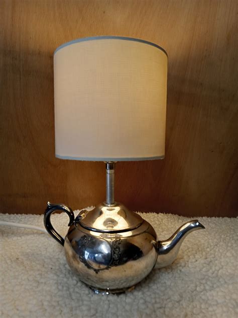 Vintage Silver Plated Teapot Table Lamp Etsy