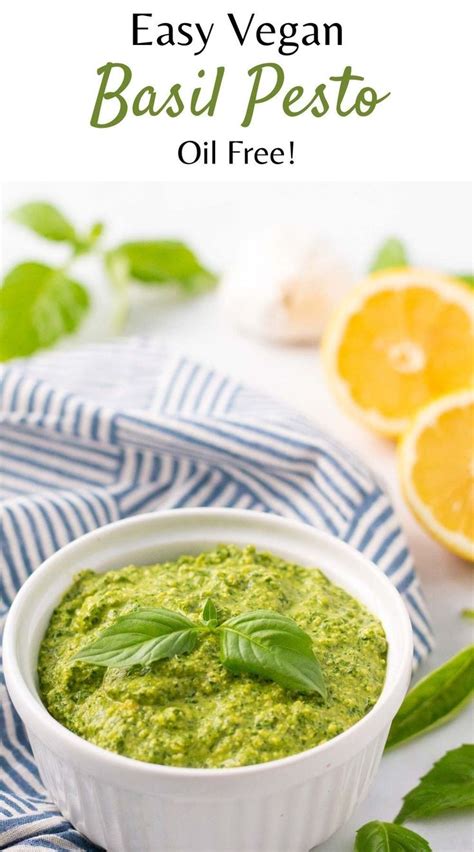 Easy Vegan Basil Pesto In A White Bowl