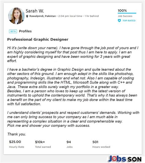 Upwork Profile Overview Sample For Graphic Designer