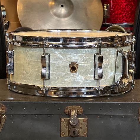 Vintage 1950s Wfl 55x14 Buddy Rich Model Snare Drum In White Marine