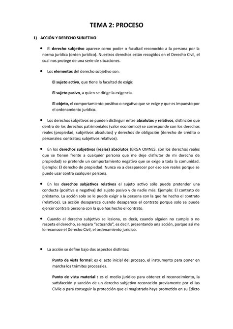 TEMA 2 Resúmenes tema 2 derecho romano TEMA 2 PROCESO 1 ACCIÓN Y