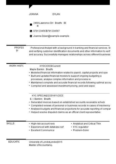 Kyc Analyst Resume Sample