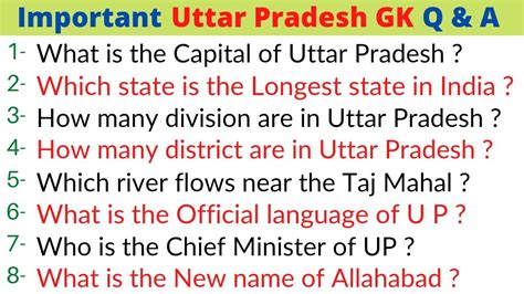 Uttar Pradesh General Knowledge In English All State GK UP General