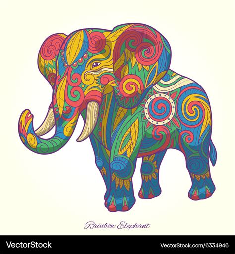 Elephant Rainbow Colorful Ornament Ethnic Vector Image