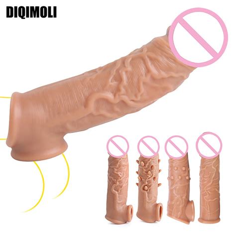 Realistic Dildo Condoms Reusable Penis Sleeve Soft Dick Extender