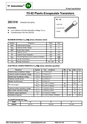 2SC1318 Datasheet PDF TY Semiconductor