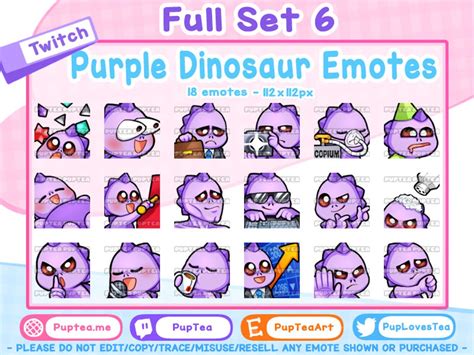 X Cute Purple Dinosaur Emotes Pack For Twitch Youtube And Discord