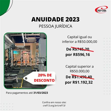 Anuidade 2023 para pessoa jurídica já está disponível CREF13 BA