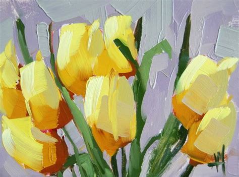 Yellow Tulips No 10 Original Floral Oil Painting By Angela Moulton 6 X