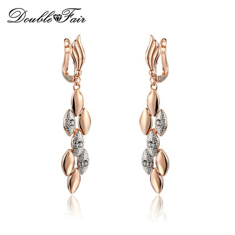 Cubic Zirconia Drop Dangle Earrings Rose Gold Color Crystal Cz Stone