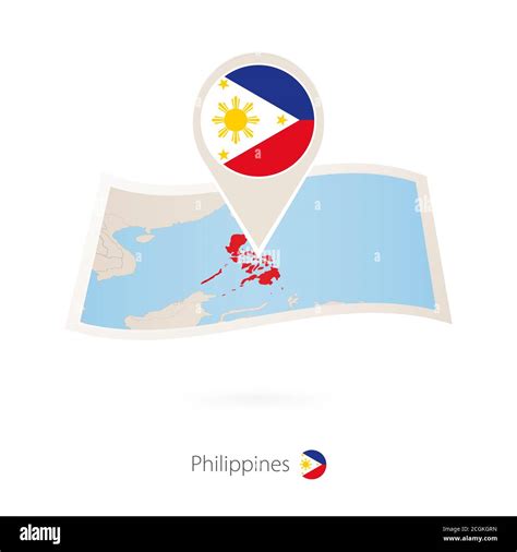 Folded Paper Map Of Philippines With Flag Pin Of Philippines Vector