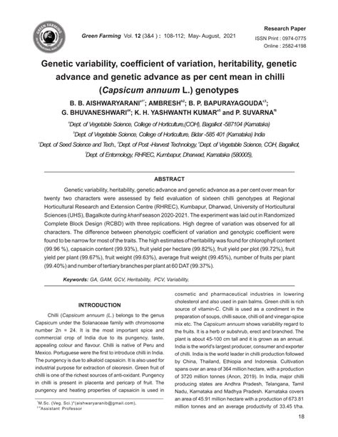 Pdf Genetic Variability Coefficient Of Variation Heritability