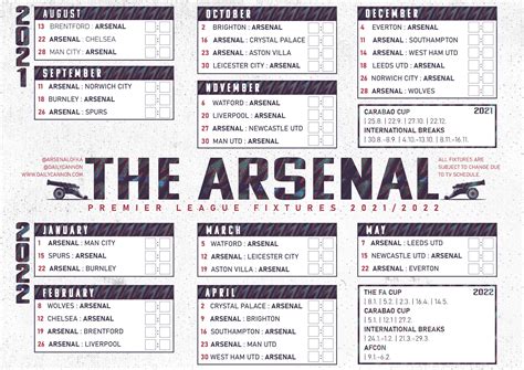 Arsenal Fixtures 2022 Premier League