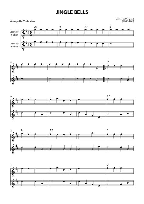 Jingle Bells Acoustic Guitar Duet Arr Valdir Maia Sheet Music Traditional Instrumental Duet