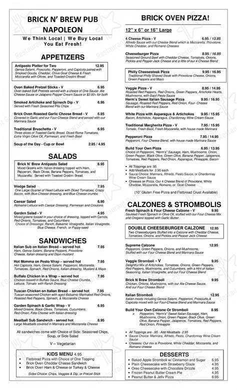 Menu At Brick N Brew Pub Napoleon