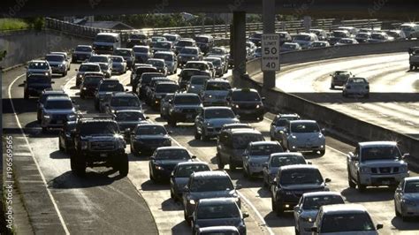 Morning Westbound Traffic On The H Freeway In Honolulu Hawaii Stock