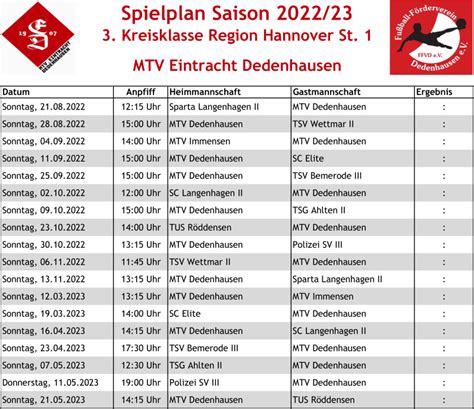 Spielplan Saison 2022 23 Mtv Dedenhausen