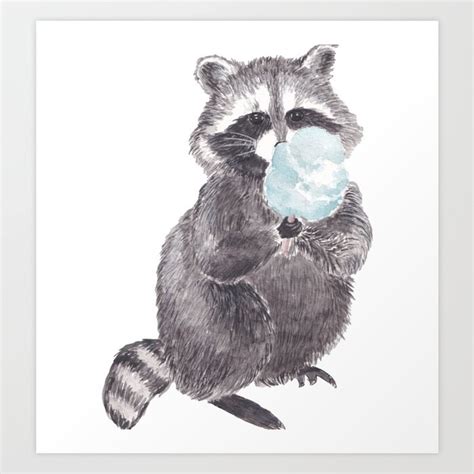 Raccoon with cotton candy Art Print by Marcus and his friends | Society6