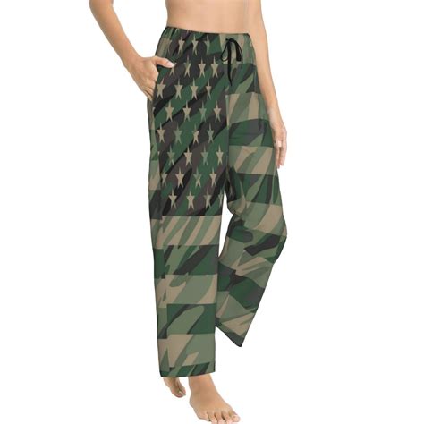 Balery Jungle Green Camo Usa Flag Print Womens Pajama Pantsultra