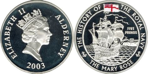 5 Pounds Elizabeth II The Mary Rose Silver Proof Alderney Numista