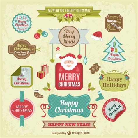 Free Vector | Vintage Christmas stickers pack