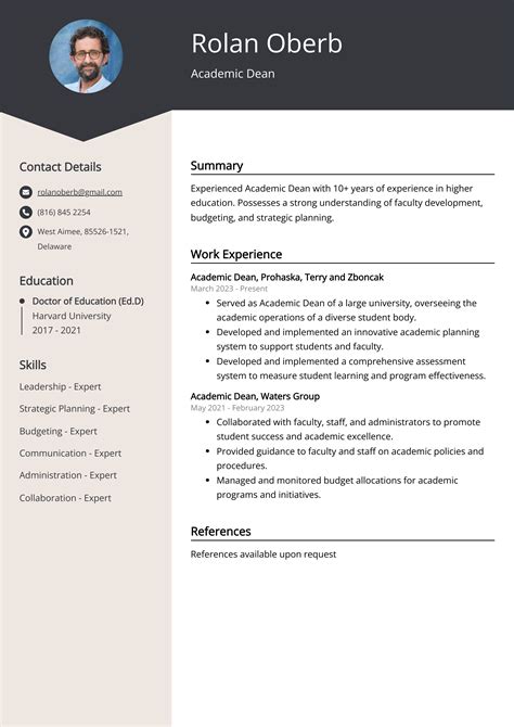 Academic Dean Resume Example For 2024