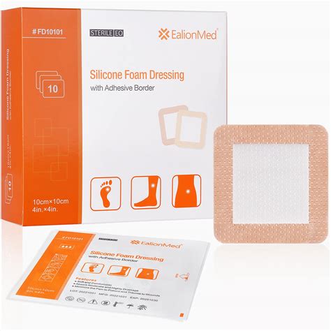 Buy EalionMed Silicone Foam Dressing with Gentle Adhesive Border 4''x4'', 10 Pack, Painless ...