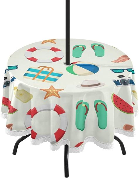 Hyjoy Indoor Outdoor Round Tablecloth In Summer Beach Elements