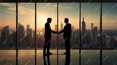 Premium AI Image | Silhouette of two businessmen shaking hands