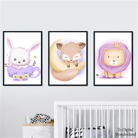 4 Cute Animals For Kids Animal Cute Wall Art Decor Set Modern Wall