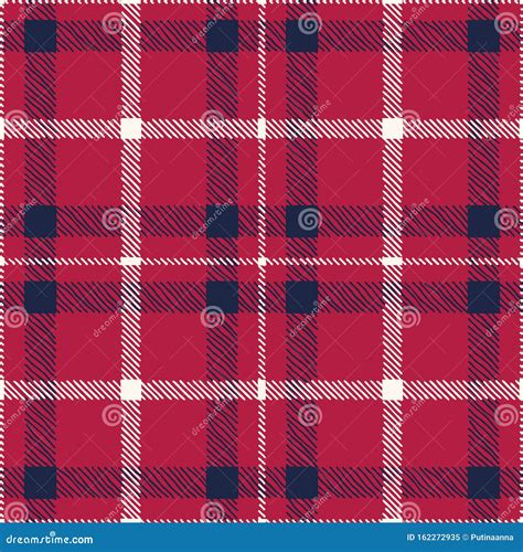 Classic Hand Drawn Blue White And Red Plaid Checks Vector Seamless