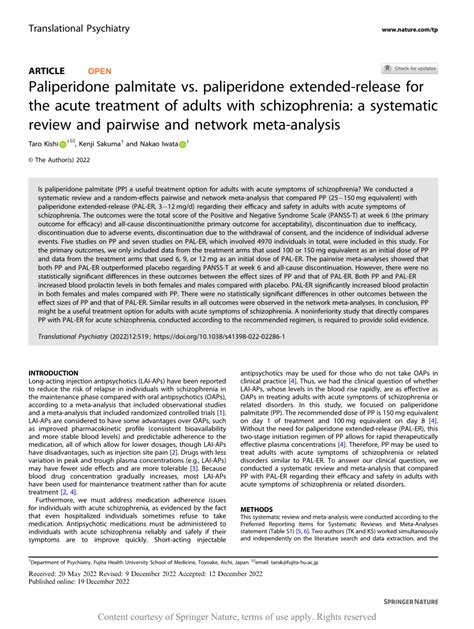 Pdf Paliperidone Palmitate Vs Paliperidone Extended Release For The