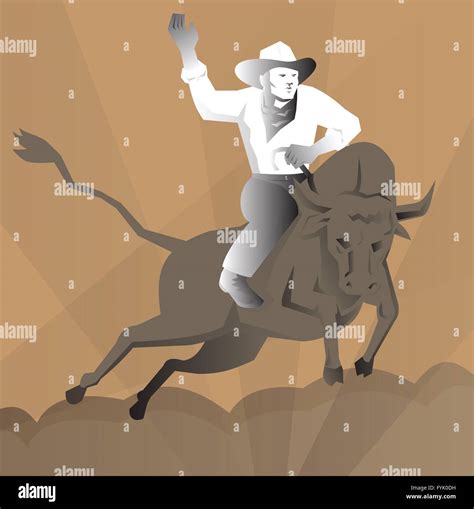 Rodeo Cowboy Bull Riding Retro Stock Photo - Alamy