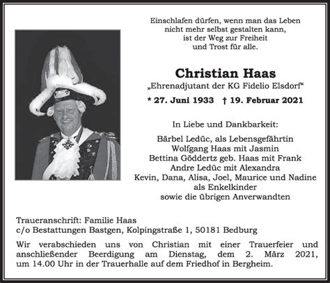 Traueranzeigen Von Christian Haas Wirtrauern