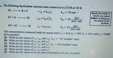 Solved The Following Liquid Phase Reactions Were Carried Out Chegg