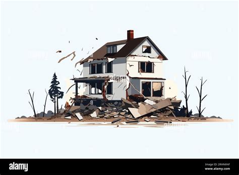 destroyed home demolished building vector flat isolated Stock Vector ...