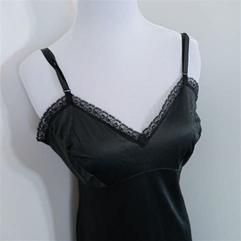 Vtg JC Penney Nylon Full Slip Lingerie Black Chemise Lingerie Lace Trim Sz Etsy