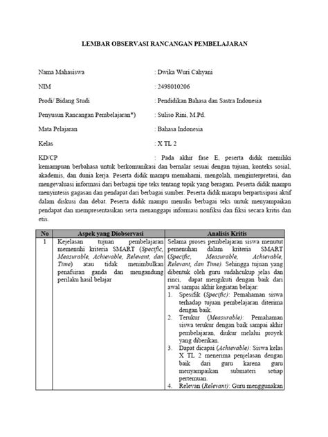 Lampiran 4 Lk 3 Contoh Format Lembar Observasi Rancangan Pembelajaran