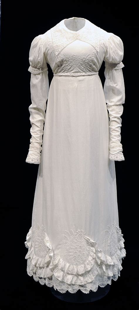 Muslin Day Dress With White Work Embroidery Probably Scottish C 1817