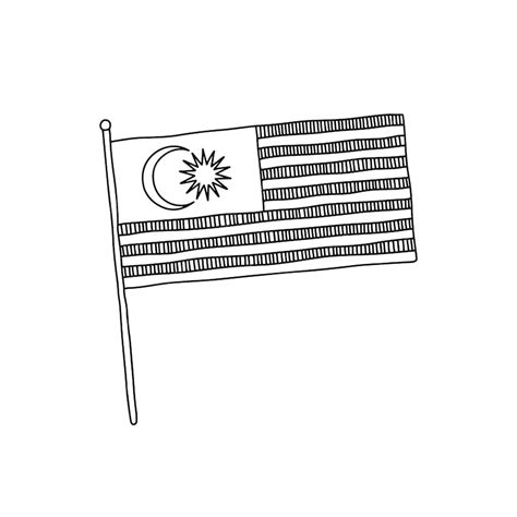 Premium Vector Malaysia Flag Vector Outline Illustration Vector Black And White Malaysia Flag